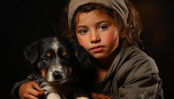 une mignonne chien portrait, petit et espiègle, à la recherche à caméra généré par ai photo