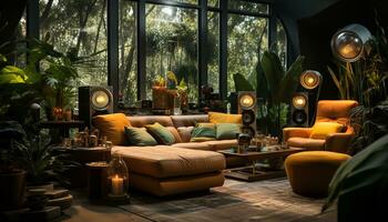 confortable moderne vivant pièce avec élégant décor et luxueux meubles généré par ai photo