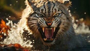 furieux tigre, féroce et dangereux, erre le neigeux région sauvage généré par ai photo