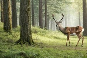 cerf dans forêt. ai génératif pro photo