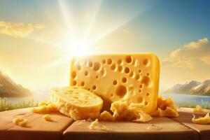 crémeux fromage fermer avec Soleil lever du soleil. produire ai photo