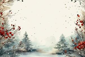 hiver vacances couronnes de fleurs aquarelle des illustrations dans chute de neige Contexte avec vide espace pour texte photo