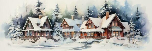 de fête aquarelle cabines enveloppé dans hiver la magie et Noël décorations photo