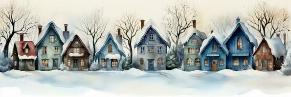 de fête aquarelle cabines enveloppé dans hiver la magie et Noël décorations photo