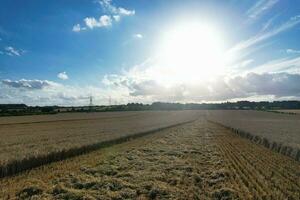 haute angle panoramique paysage vue de Britanique agricole fermes à campagne paysage de aiguiser claquettes, luton ville de Angleterre Royaume-Uni. métrage capturé sur août 19ème, 2023 photo