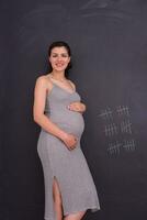 portrait de femme enceinte devant un tableau noir photo