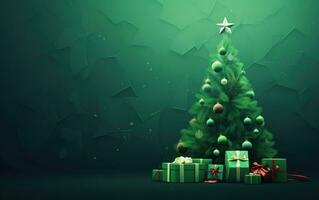 décoré Noël arbre avec cadeaux sur vert Contexte. joyeux Noël. Facile vacances illustration photo