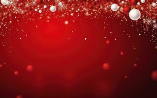 blanc flocons de neige sur le rouge Contexte avec gratuit espace pour votre vœux. moderne Noël vacances carte. joyeux Noël photo