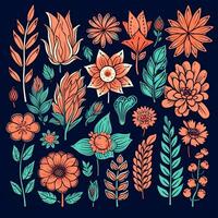 Couleur dessins de fleurs et végétaux, main dessins photo