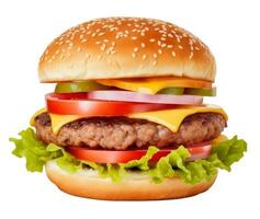 Hamburger avec grillé bœuf, fromage et Frais des légumes isolé sur blanc Contexte. ai génératif photo
