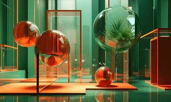 moderne espace avec morphisme du verre éléments, orné avec fascinant verre décor et Naturel beauté. établi par ai photo
