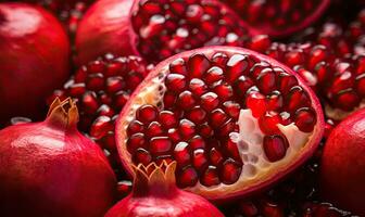 macro coup de une brillant Grenade, mettant en valeur ses vibrant rouge teinte. établi par ai photo