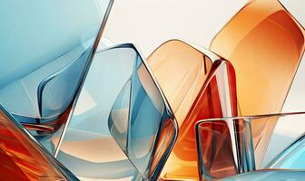 moderne verre morphisme conception avec bleu et Orange verre structures. établi par ai photo