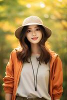 portrait de mignonne charme Jeune asiatique porter décontractée tenue ai génératif photo