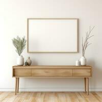minimaliste Cadre et en bois console avec silhouette éclairage ai généré photo