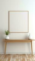 minimaliste Cadre et en bois console avec silhouette éclairage ai généré photo