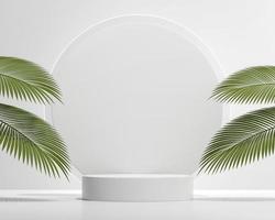podium de plate-forme blanche pour l'affichage des produits avec des feuilles de palmier 3d photo