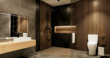 le une baignoire et toilette sur salle de bains Japonais wabi sabi style .3d le rendu photo