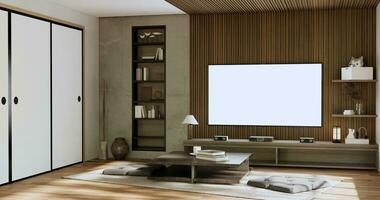 cabinet la télé en bois Japonais conception sur pièce minimal intérieur.3d le rendu photo