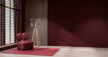 viva magenta vivant pièce avec rouge mur et fauteuil Japon style. photo