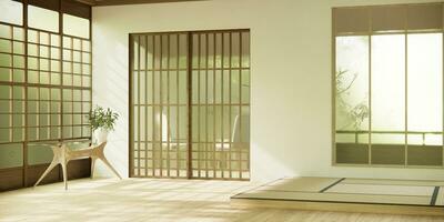 nihon pièce conception intérieur avec porte papier et mur sur tatami tapis sol pièce Japonais style. photo