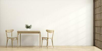 cuisine pièce à manger table gris mur bois sol. 3d le rendu photo