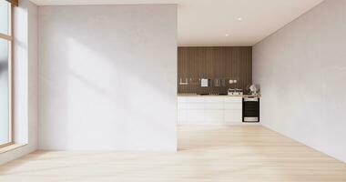 moquer en haut cuisine pièce Japonais stylé, blanc mur moquer en haut. photo