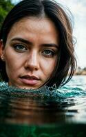 proche en haut photo de femme submergé dans l'eau lac, génératif ai