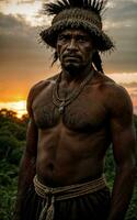 photo de sauvage barbare tribal dans le jungle , génératif ai