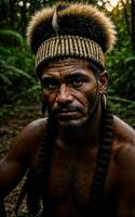 photo de sauvage barbare tribal dans le jungle , génératif ai