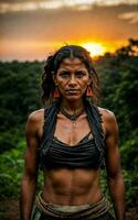 photo de sauvage tribal femme dans le jungle, génératif ai