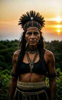 photo de sauvage tribal femme dans le jungle, génératif ai