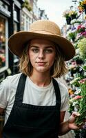 photo de femme comme une fleuriste fleur magasin, génératif ai