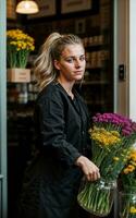 photo de femme comme une fleuriste fleur magasin, génératif ai