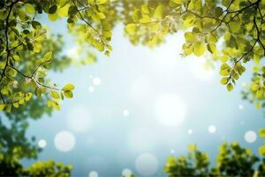 printemps Contexte avec vert feuilles. génératif ai. photo