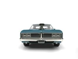 foncé métallique bleu américain ancien muscle voiture - de face vue photo