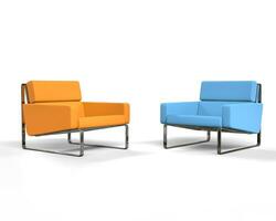 Orange et bleu moderne fauteuil isolé sur blanc Contexte photo
