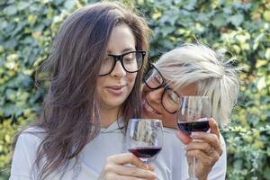 mère et adulte fille dégustation du vin séance Extérieur photo