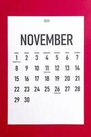 novembre 2020 calendrier avec vacances photo