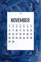 novembre 2020 Facile calendrier sur branché classique bleu Couleur photo