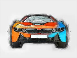 main peint numérique illustration de une des sports voiture - sur blanc Contexte photo