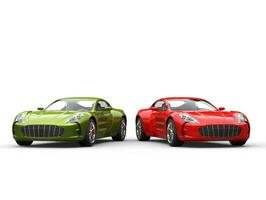 des sports voitures - métallique vert et rouge - isolé sur blanc Contexte photo