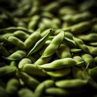 réaliste photo de une bouquet de Edamame. Haut vue des légumes paysage. ai généré