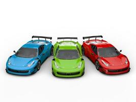 rouge, vert et bleu moderne luxe voitures de sport - Haut vue photo