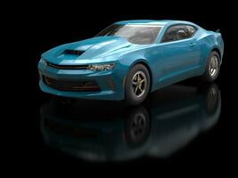 foncé cyan muscle voiture dans noir studio salle d'exposition - 3d illustration photo