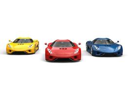 rouge, bleu et Jaune super voitures courses - de face vue photo
