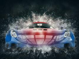 incroyable bleu et rouge super voiture - 3d pixel la grille illustration photo