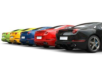 impressionnant coloré des sports voitures dans une rangée - queue vue photo