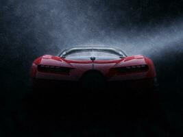puissant rouge super course voiture dans le pluie - de face vue photo