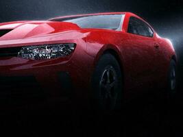 rage rouge moderne super muscle voiture - fermer coup dans le pluie photo